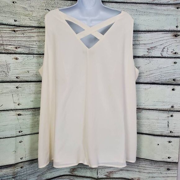 Lane Bryant Cream Crisscross Back Tank Top Size 18 Lined Sleeveless Blouse - Picture 4 of 8